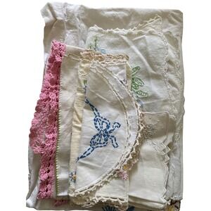 Vintage Embroidered Linen, bundle of 9